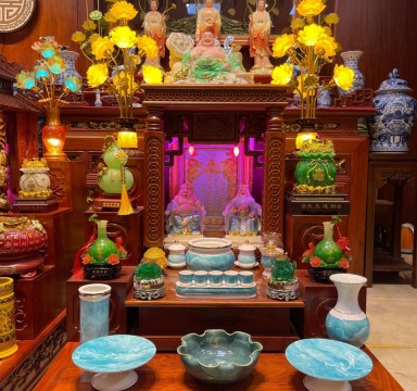 Combo Ban Thờ Thần Tài Trụ Tiền Hoa Sen 